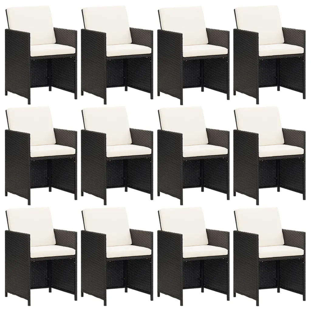 Set da Pranzo per Giardino 13 pz con Cuscini in Polyrattan Nero 3095626