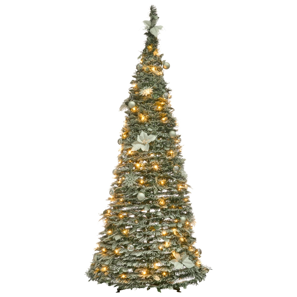 Albero di Natale artificiale bianco sintetico 185 cm innevato con luci LED pieghevoli natalizie