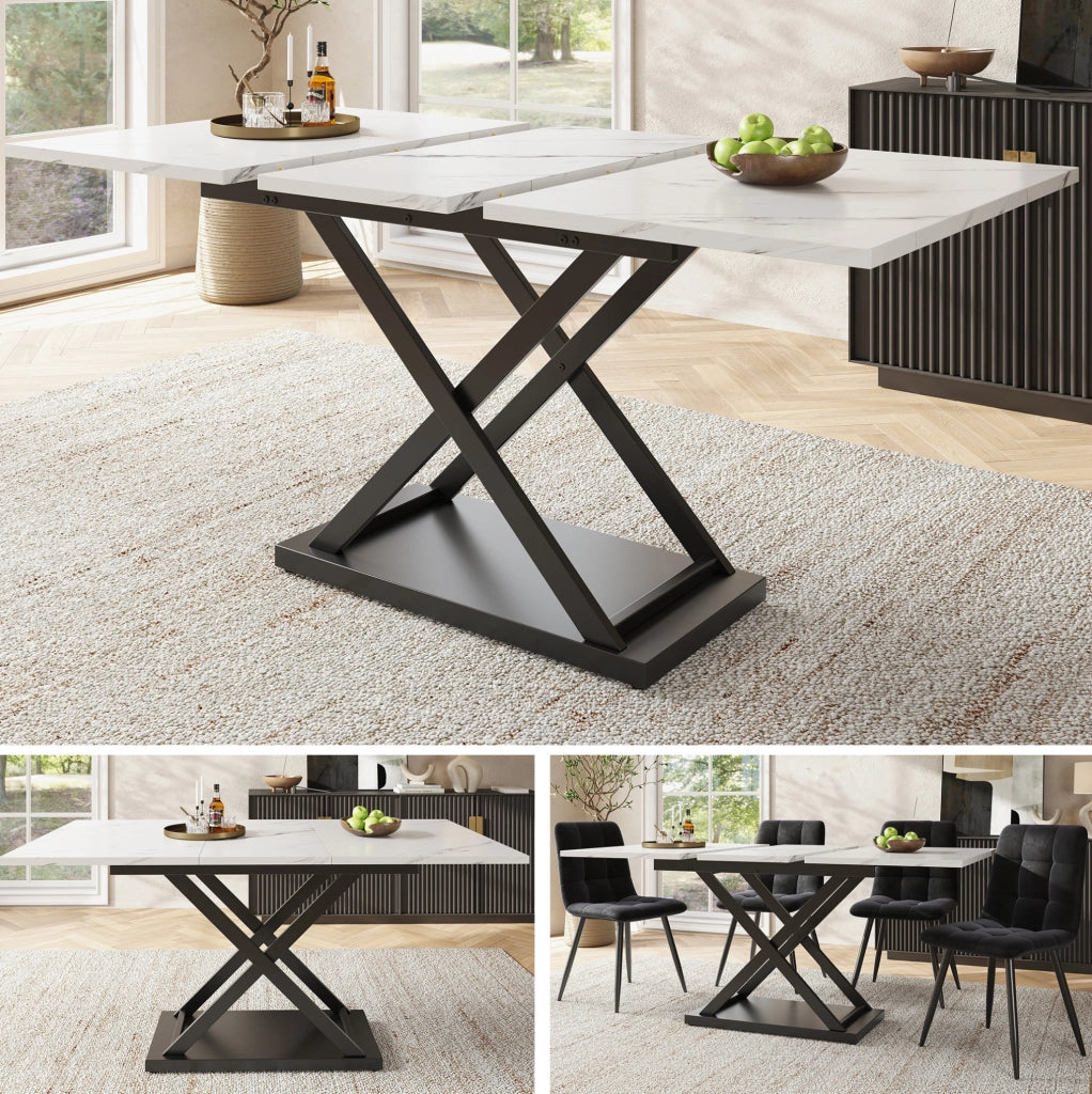 Tavolo da pranzo allungabile 120-160x80x75 cm; MDF e metallo; bianco e nero