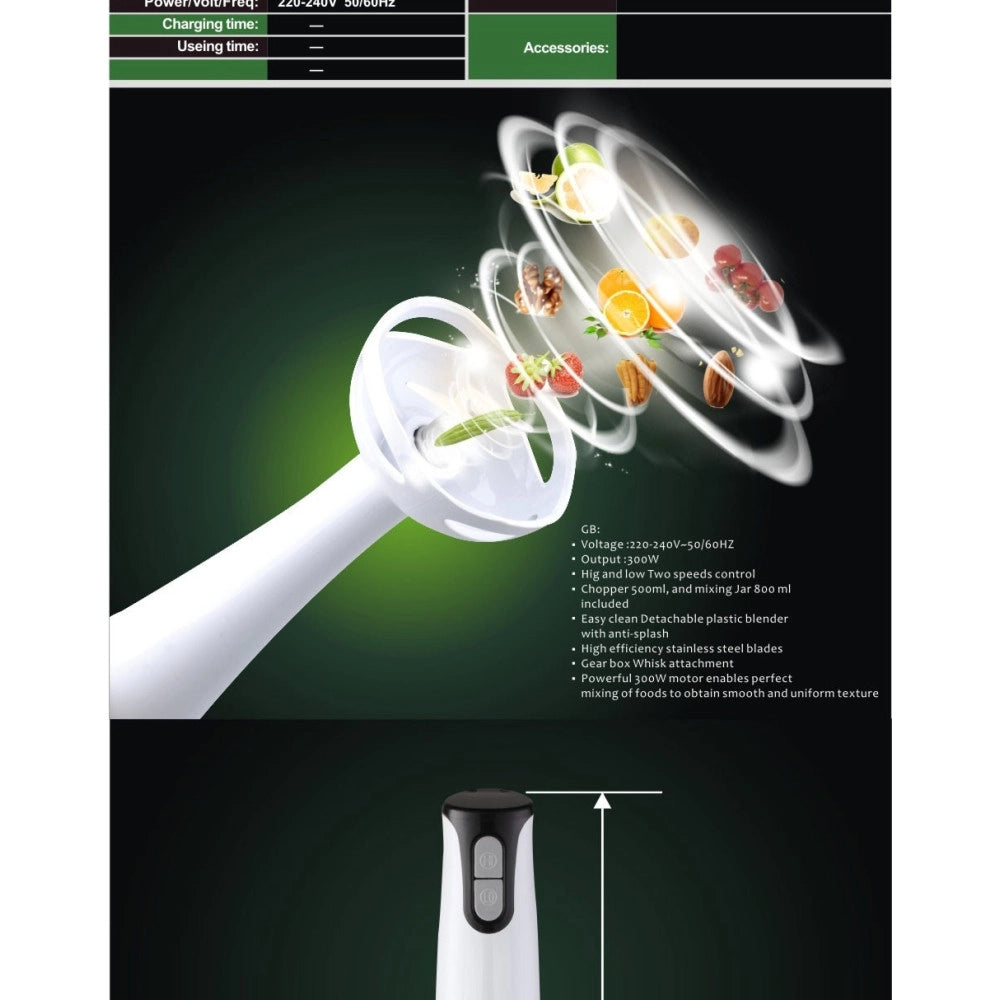 Trade Shop - Mixer A Immersione 2 Velocità Robot Da Cucina Sbattitore Mini Tritatutto 300w -