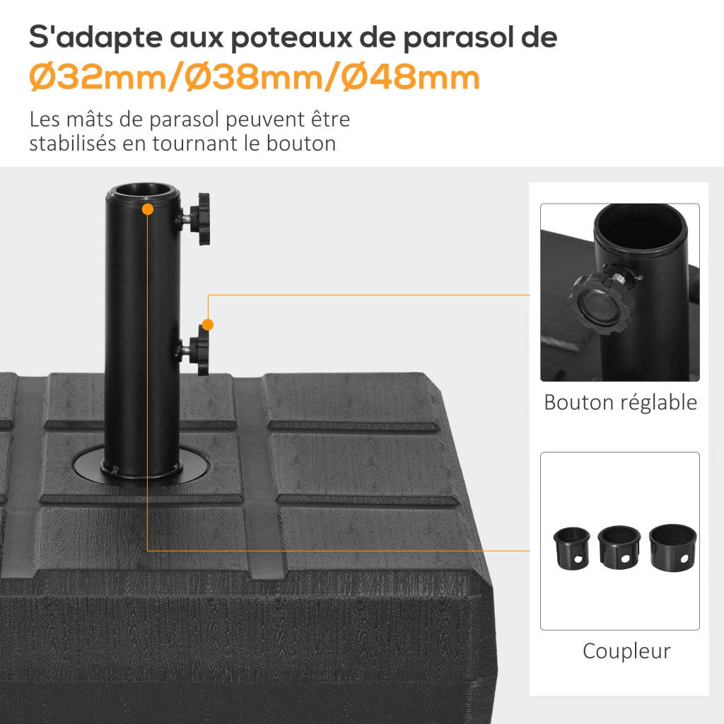 Base per ombrellone quadrata in HDPE ¨C zephmum ¨C nero, riempibile con sabbia o acqua, per mastro ? 38 e 48 mm