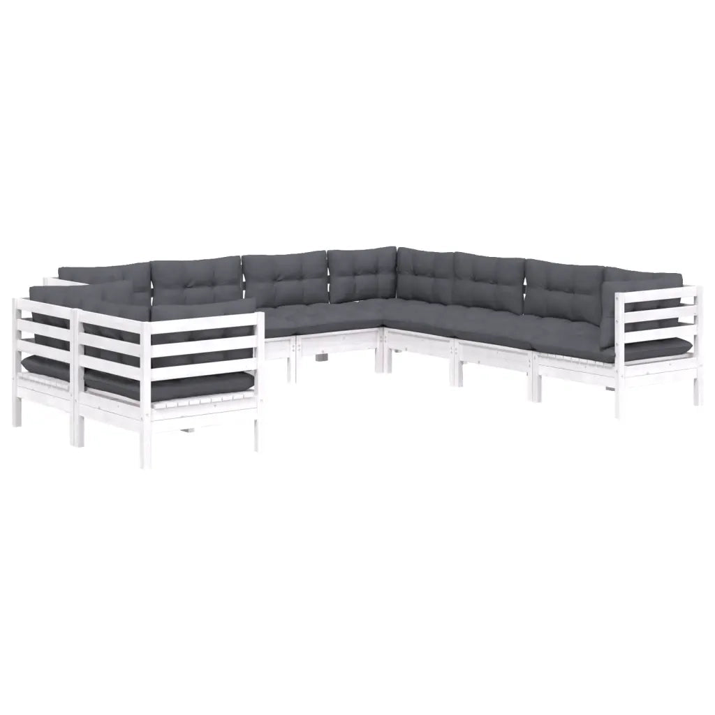 Set Divani da Giardino 9 pz con Cuscini Bianchi Legno di Pino 3096900