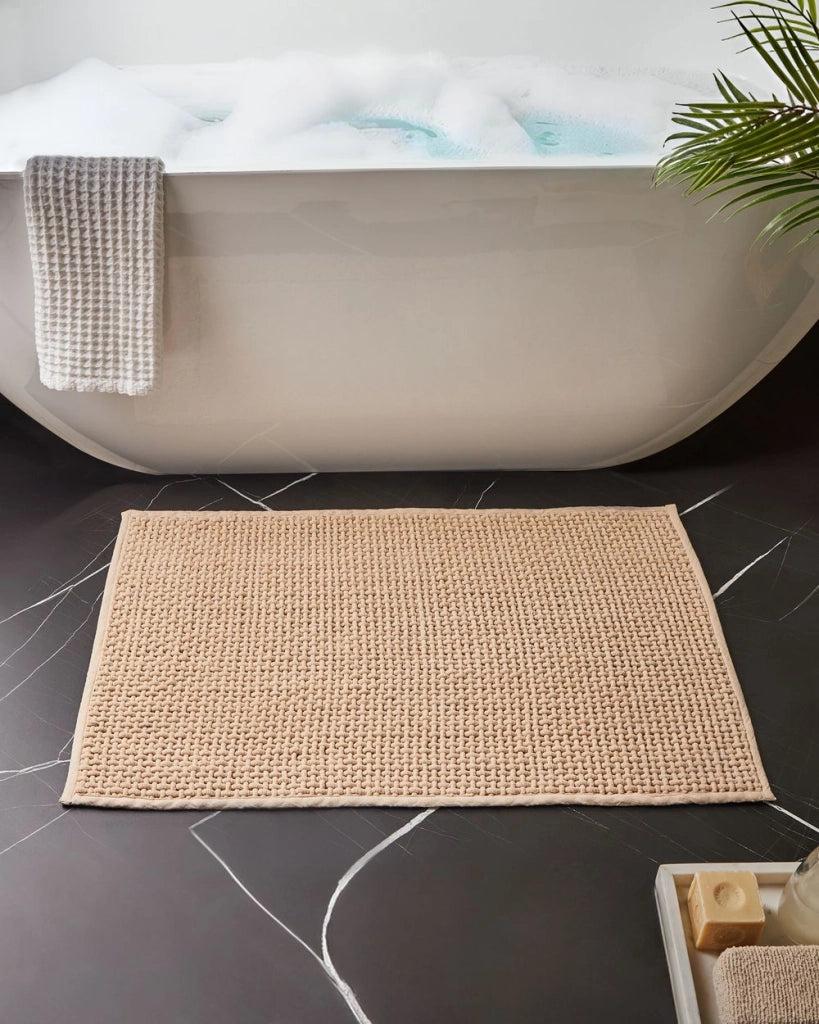Tappetino da bagno moderno in cotone rettangolare 60 x 90 cm Motivo geometrico Accessori da bagno Beige
