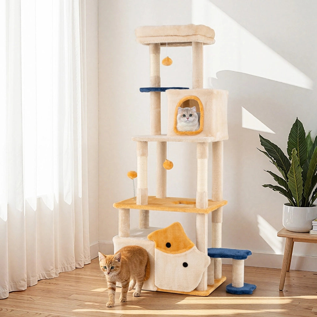 Albero per gatti da interno posatoio morbido rimovibile palo scratcher in sisal-Albero centro attivit¨¤ versatile per animali domestici