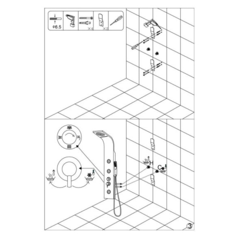 Colonna doccia step acciaio inox 3 getti idro lombari e cascata h120xl20 *** confezione 1