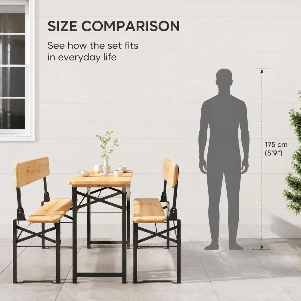 3-piece Folding Beer Table Set, Solid Fir Wood