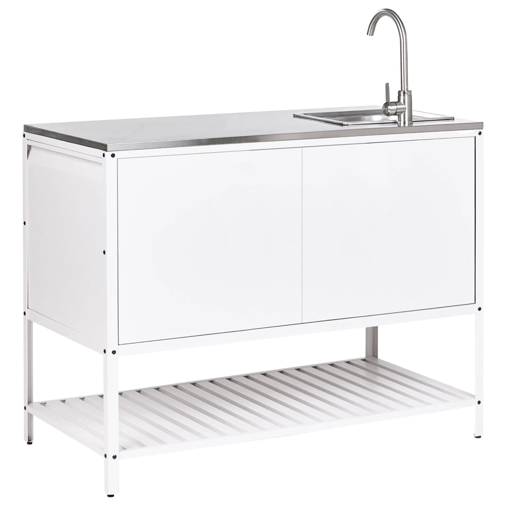 Mobile da cucina da esterno bianco in acciaio inossidabile a 3 ante con piano superiore Cucina da giardino Sala da pranzo