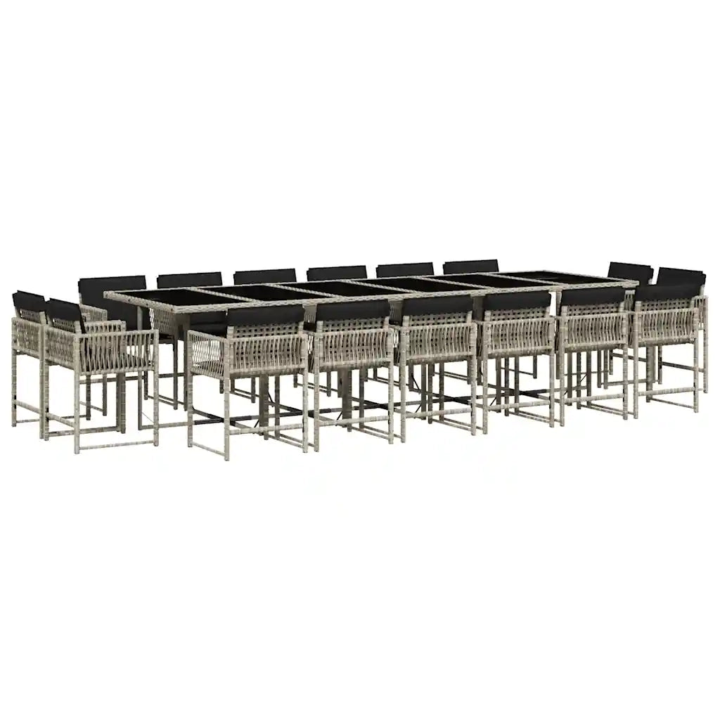 Set da Pranzo da Giardino 17pz con Cuscini Grigio in Polyrattan 3211607