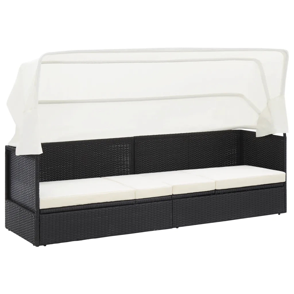 Divano da Giardino con Tettoia in Polyrattan Nero  cod mxl 13336