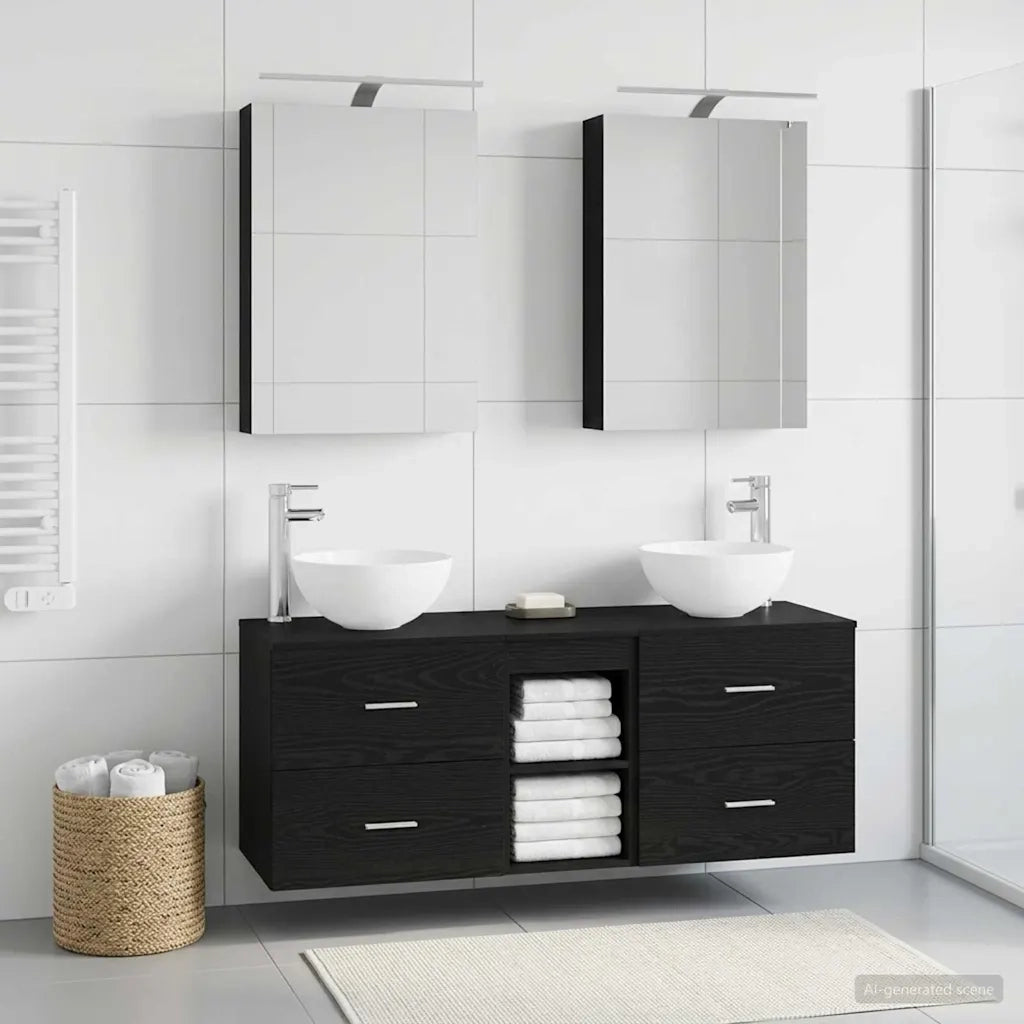 Set di mobili per il bagno 5 pcs Rovere Nero 3406712