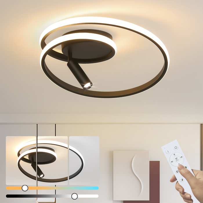 ZMH Lampada da soffitto plafoniera LED dimmerabile 40cm 37W nera telecomando per cucina
