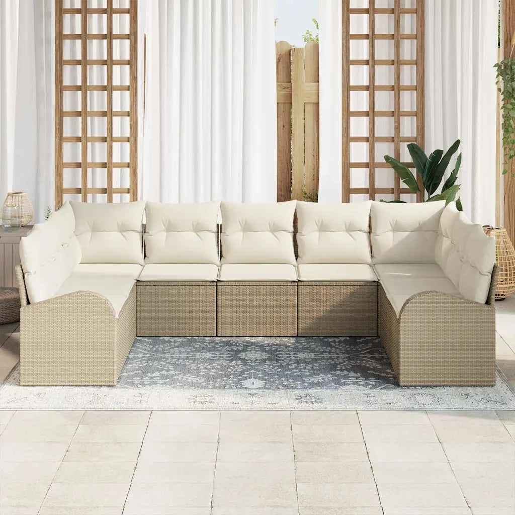 Set di divani con cuscino 9 pcs Beige Rattan in Polipropilene