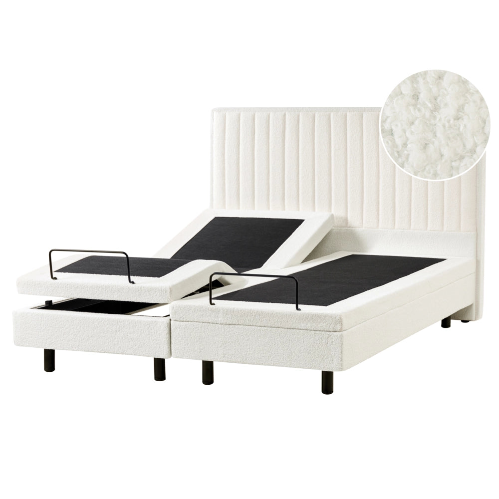 Letto matrimoniale Tessuto bianco sporco regolabile Elettricamente con Telecomando 160 x 200 cm camera da letto cameretta