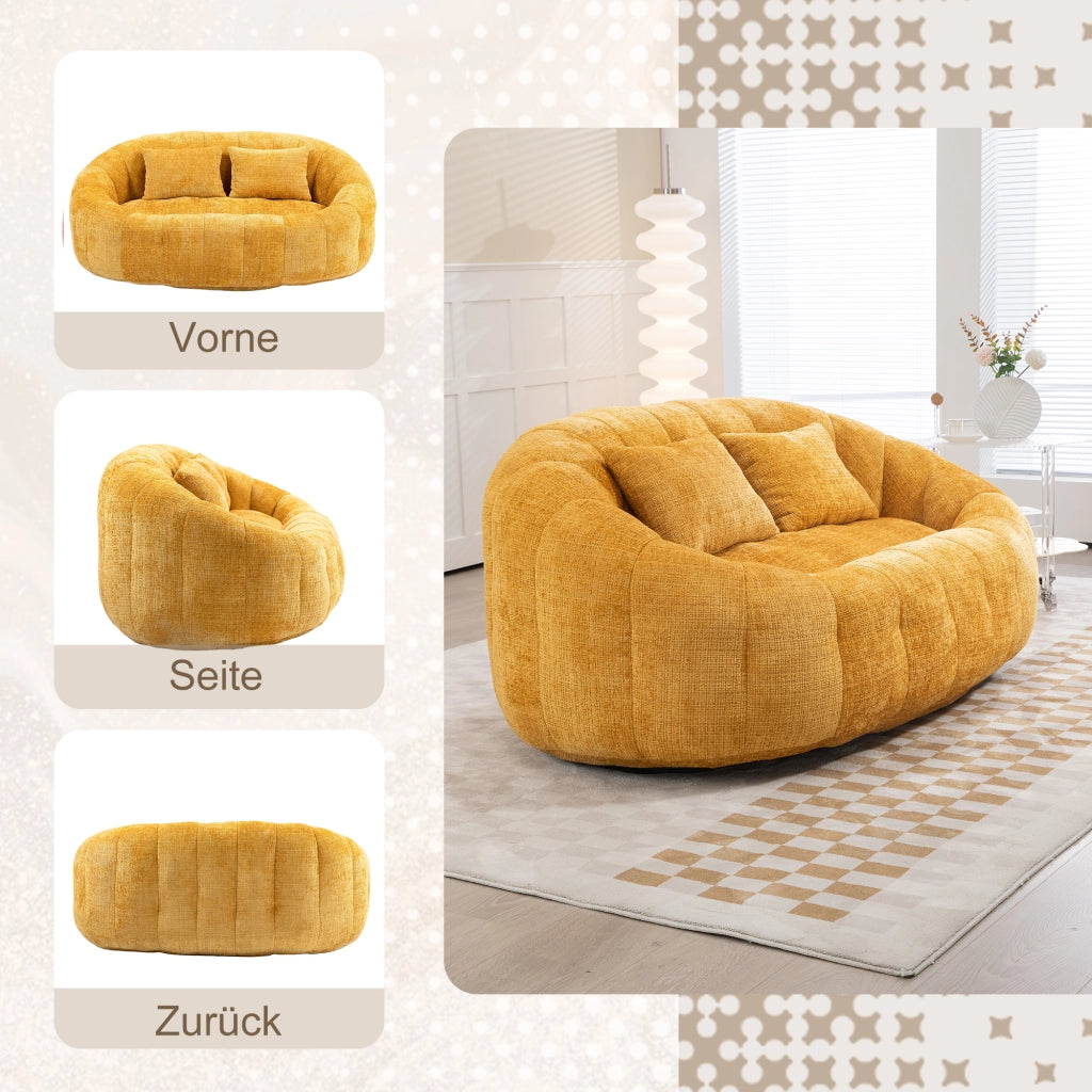 Divano Pouf 2 Posti con Braccioli Schienale Alto Imbottitura Memory Foam Poltrona Lounge da Pavimento in Ciniglia Giallo