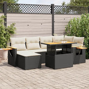 Set Divani da Giardino con Cuscini 7pz Nero Polyrattan Acacia 3327619
