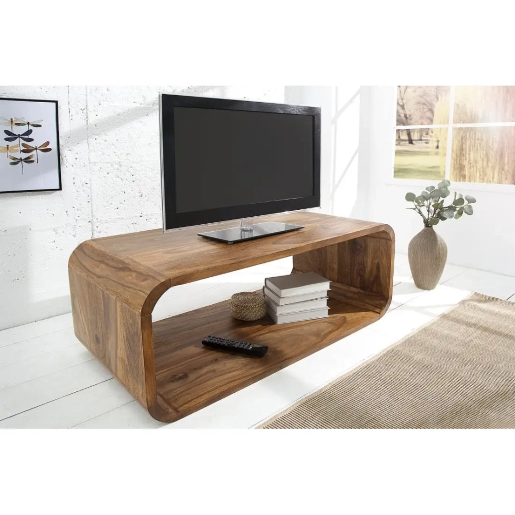 Tavolino basso CURVENA in legno massiccio di Sheesham – tavolo dal design con nicchia in stile chic naturale