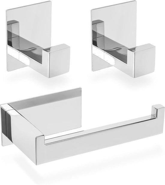 Supporto per carta igienica + 2x Appoggio asciugamano Autoadesivo Acciaio inossidabile 304 Acciaio inox