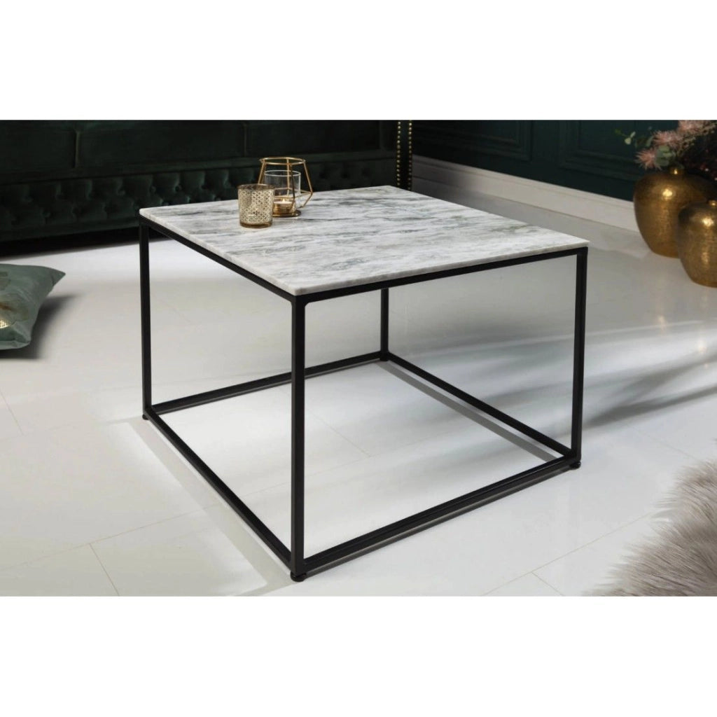 Tavolino ABITTA quadrato 50 cm in marmo bianco e gambe in metallo in stile moderno
