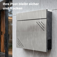 Cassetta della posta in acciaio inox V63 37 x 11 x 37 cm, cassetta delle lettere da parete con portagiornali e chiave