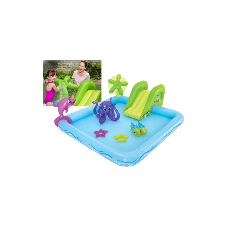 Piscina gonfiabile bambini con scivolo e spruzzi d’acqua, area gioco acquatica 239x206x86 cm con accessori marini, capacità 308 L - Bestway