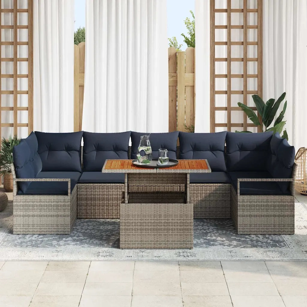 Set Divano da Giardino con cuscino 8 pcs Grigio e Blu Navy