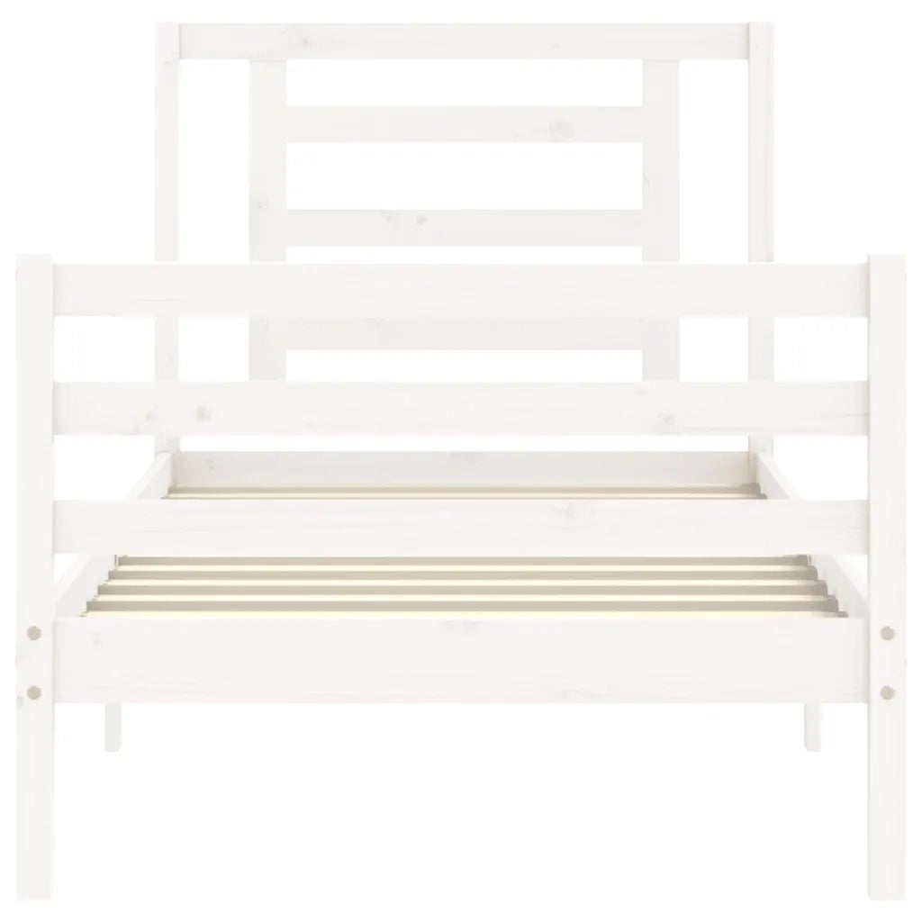 Giroletto con Testiera-Struttura Letto con testiera Bianco 90x200 cm in Legno Massello 646707