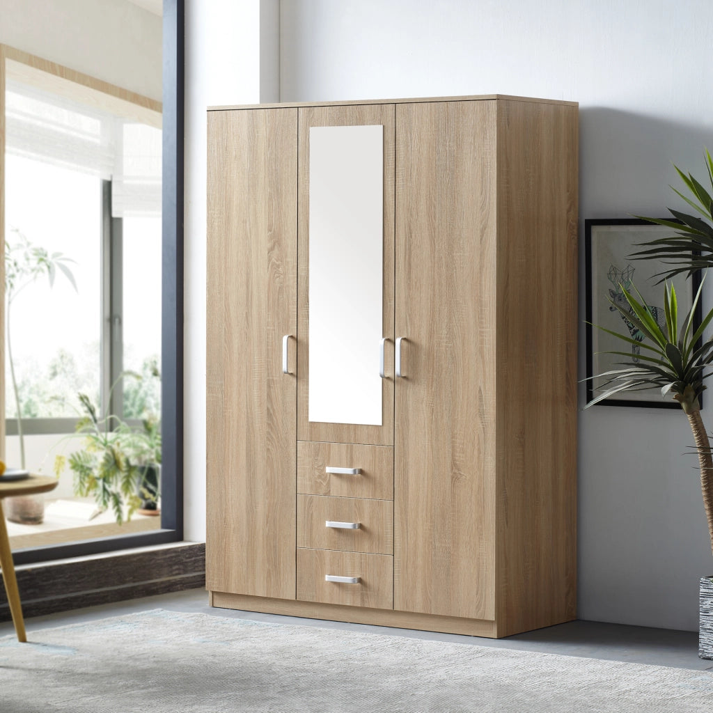 Armadio Guardaroba Bodolz con Cassettiera e Specchio 176 x 120 x 52 cm Effetto Rovere Sonoma [en.casa]
