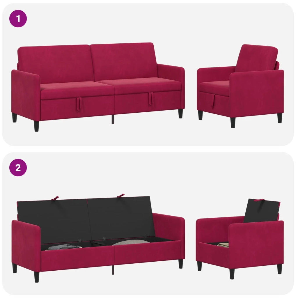 Set di Divani con Storage 2 pz Rosso Vino Poliestere 3429251