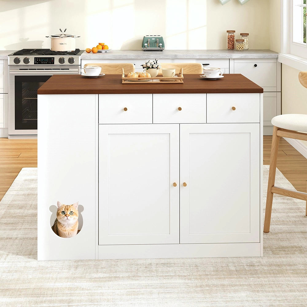 Isola cucina per animali - Xylo - 120x70x90cm bianco/noyer