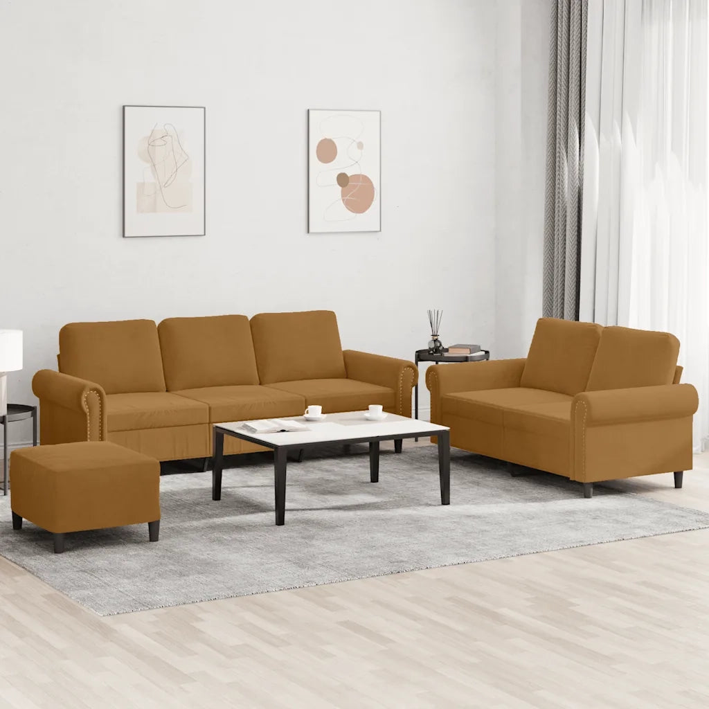 Set di Divani 3 pz con Cuscini Marrone in Velluto 3202267