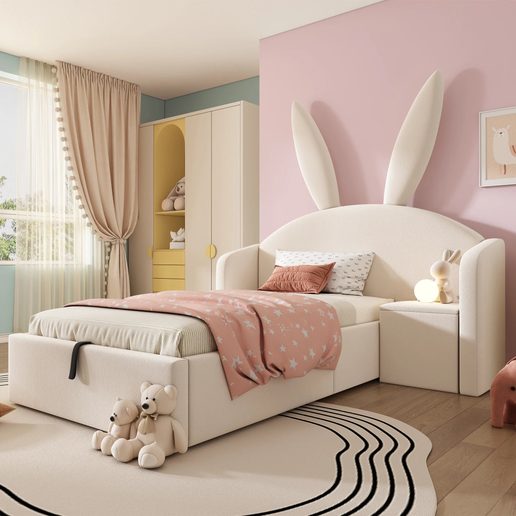 Letto imbottito idraulico 90x200 cm in velluto beige