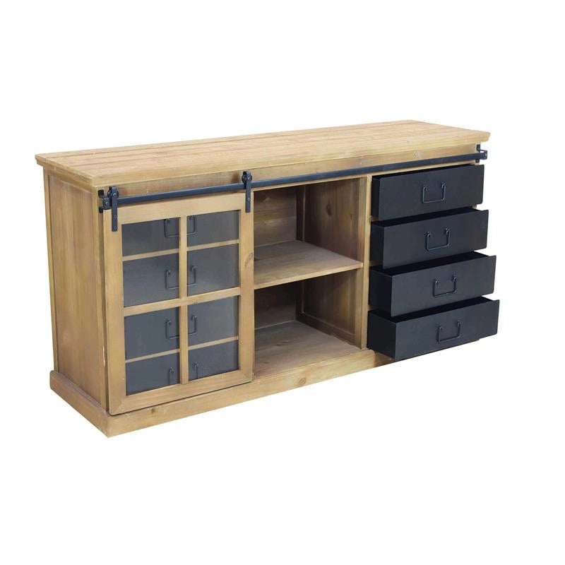 MOBILE CORDELL CON VETRINA A SCORRIMENTO E 6 CASSETTI ANTRACITE E LEGNO OKX