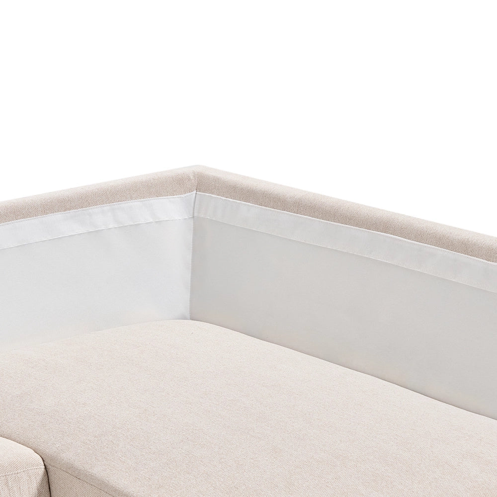 Divano angolare destro in poliestere beige Divano a 4 posti imbottito con gambe in metallo, tessuto e schienale imbottito, moderno e minimalista