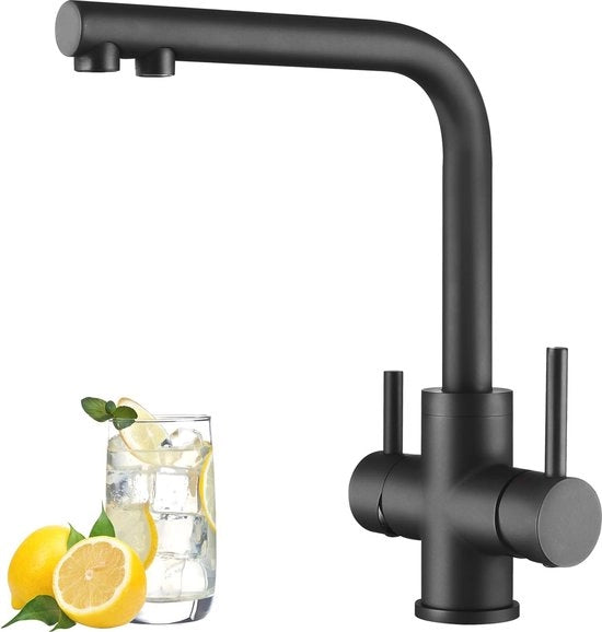 3 Viti Cucina - Rubinetto Girevole 360° per Filtro Acqua e Acqua Potabile, Telaio Nero