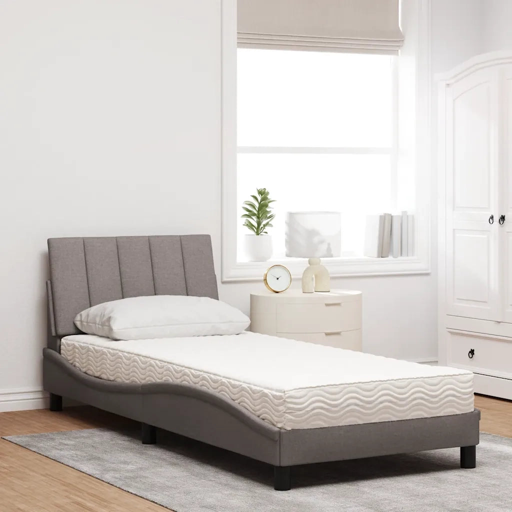 Letto con Materasso Hanko Tortora 90x200 cm in Tessuto