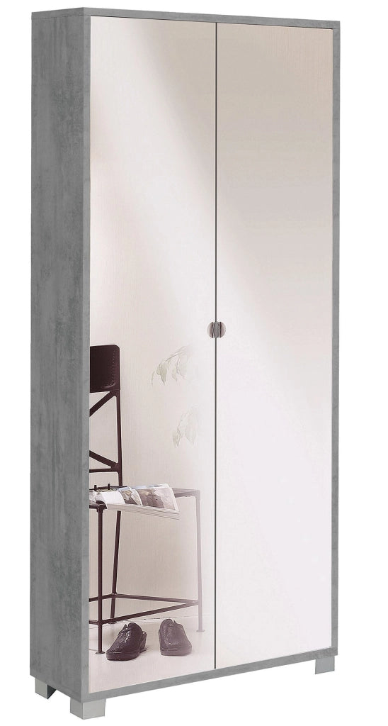 Armadio 2 Ante con Specchio 83x190x29 cm Cemento