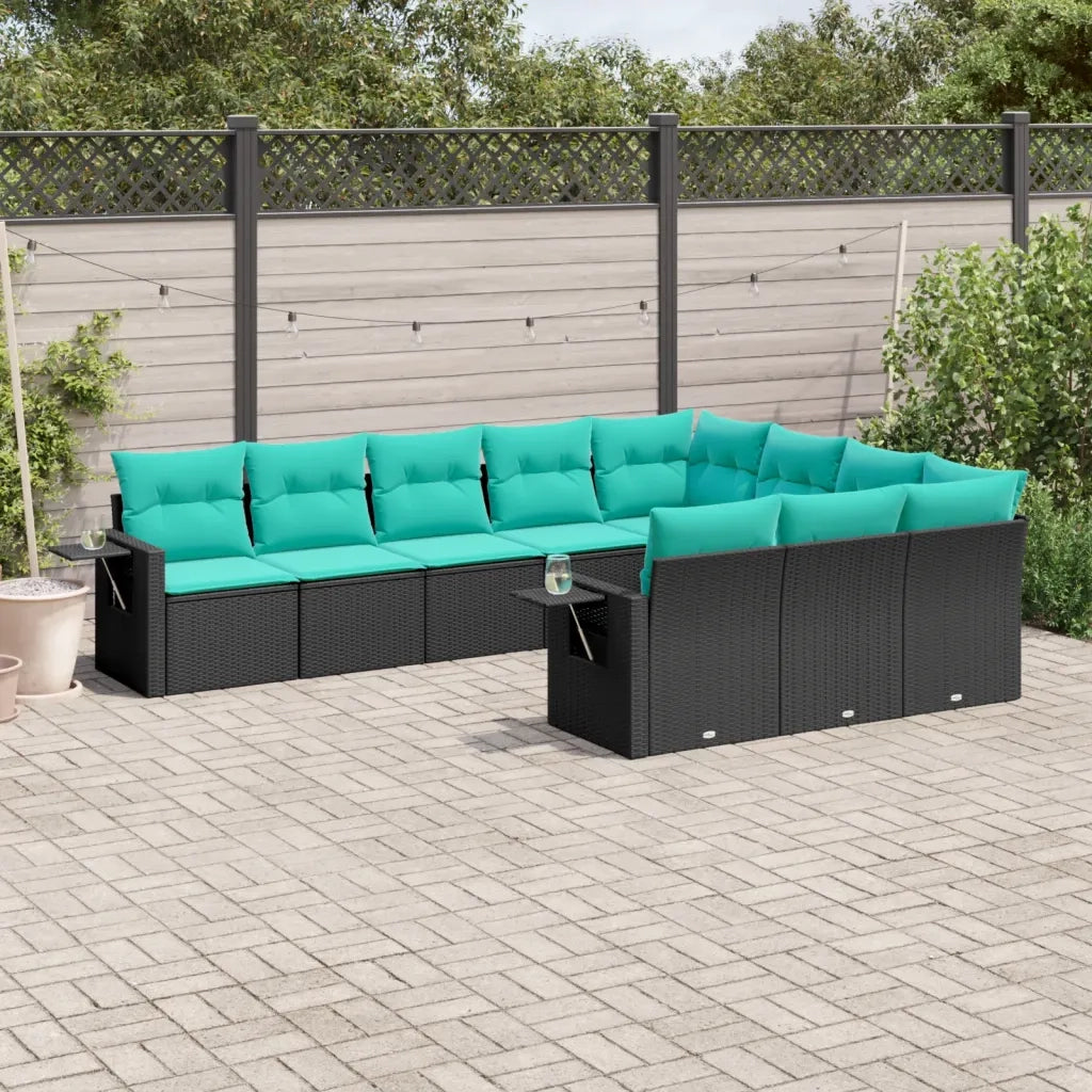 Set Divani da Giardino 10 pz con Cuscini Nero in Polyrattan 3220686