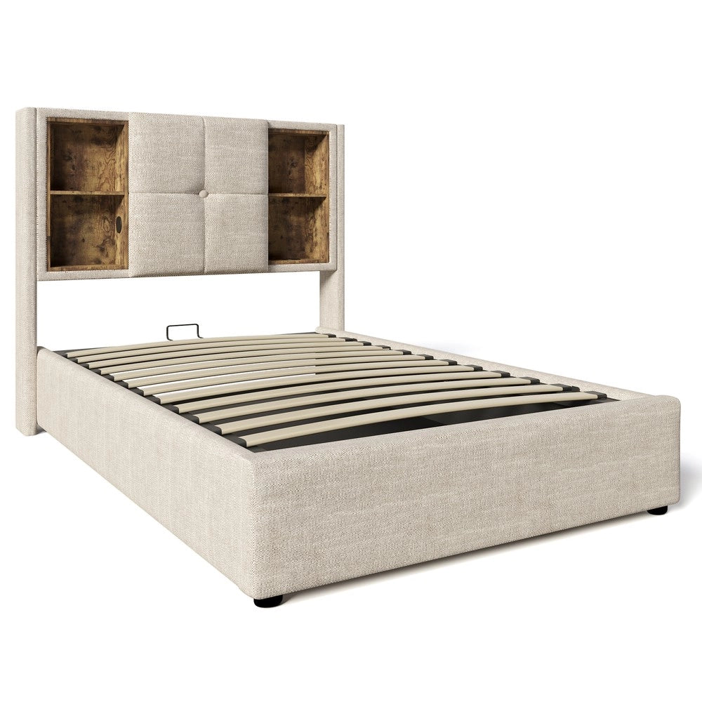 Letto Singolo Contenitore Imbottito ¨C MINIMAL ¨C 90x200, Rete a Doghe in Legno, Ricarica USB