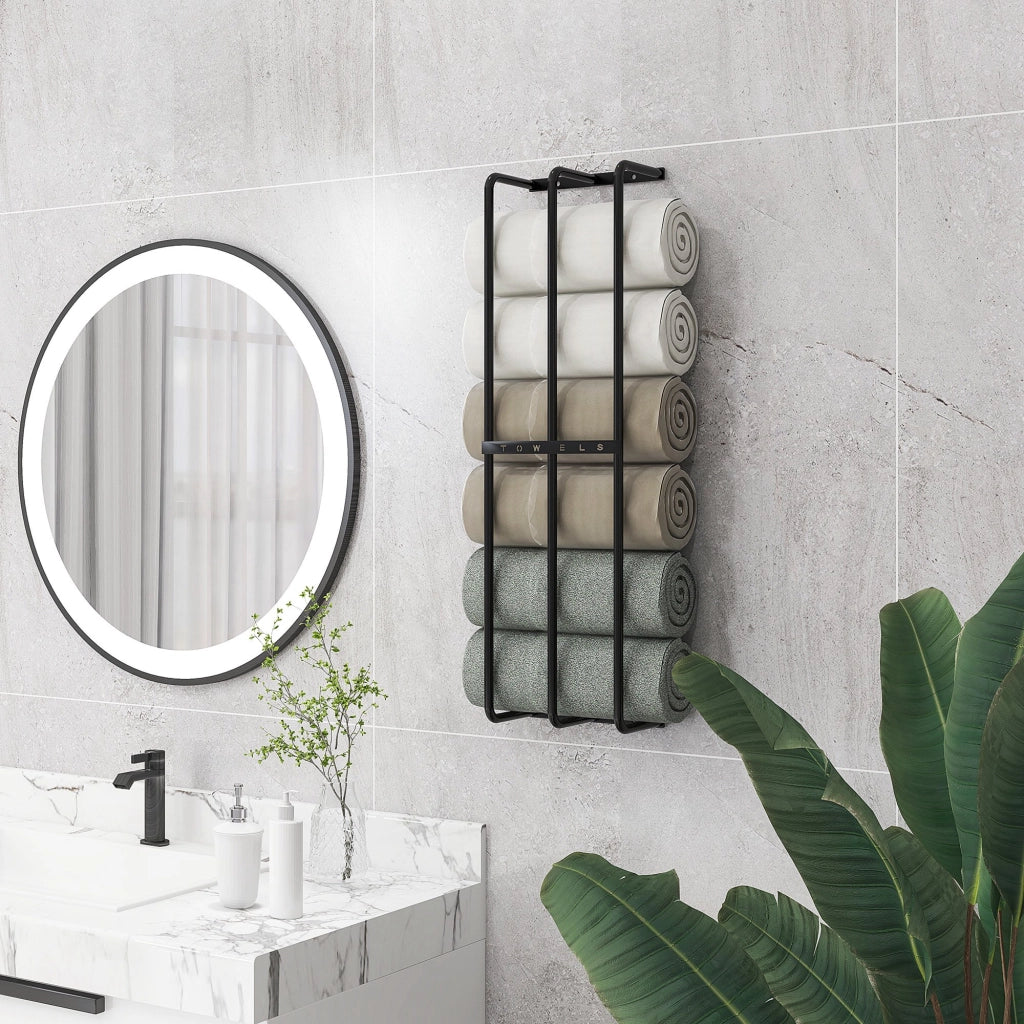 Portasciugamani a Parete con 3 Barre e Telaio in Metallo ¨C zephmum ¨C Nero 21x12x74 cm