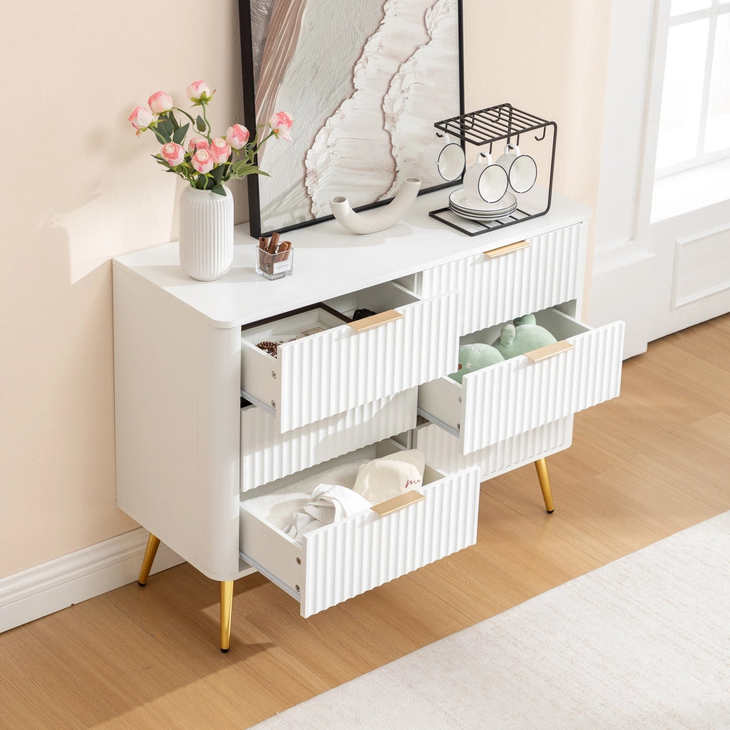 Cassettiera con 6 cassetti e guide ammortizzate, maniglie in metallo, per camera da letto, bianco, 105 × 40 × 80 cm