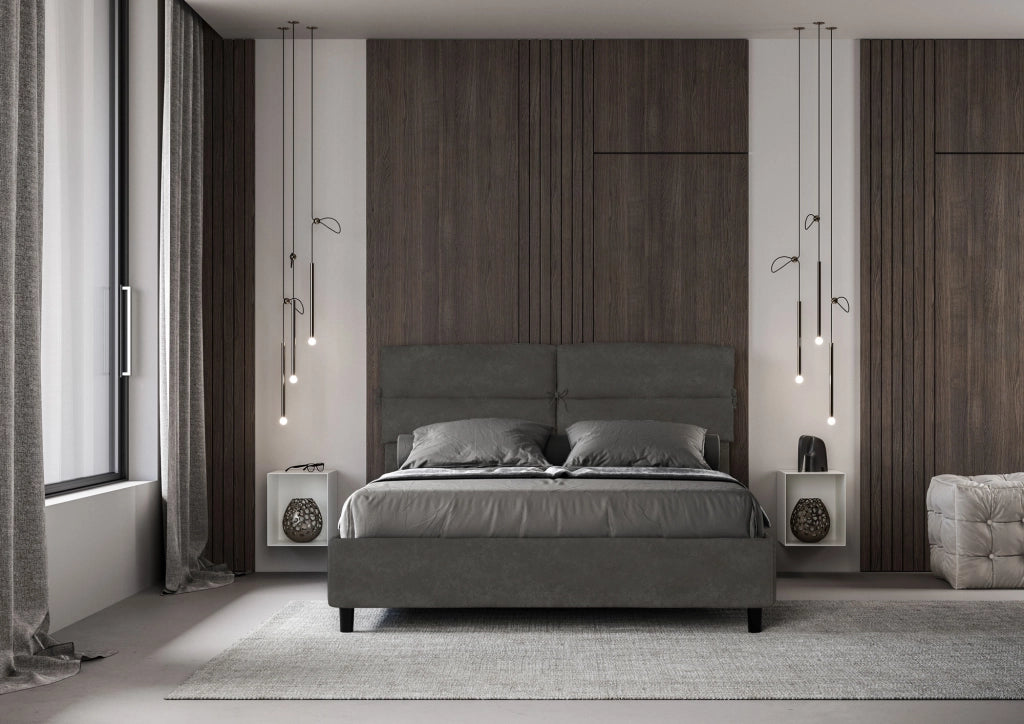 BS COM Letto matrimoniale contenitore imbottito 160x200 microfibra grigio