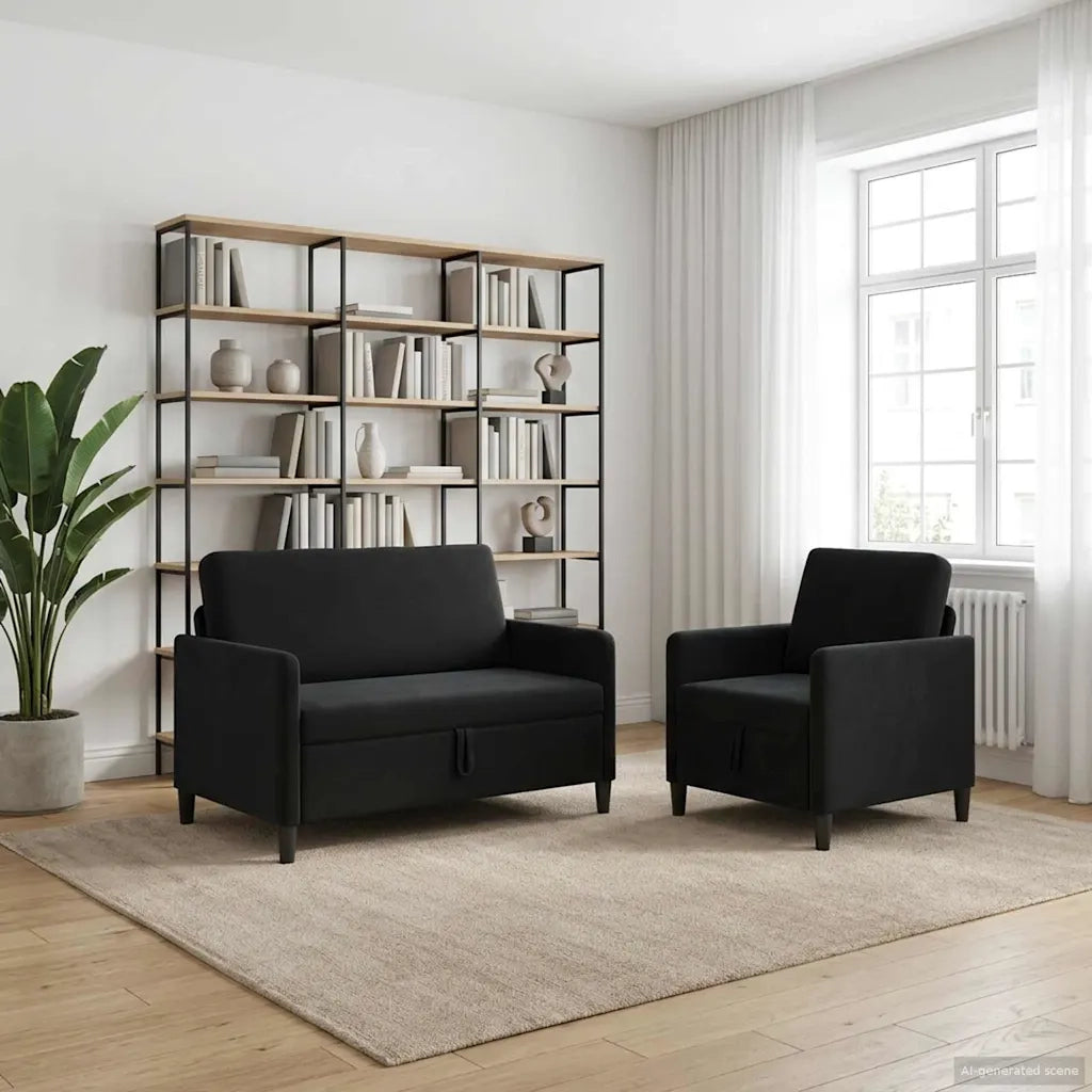 Set di Divani con Storage 2 pz Nero Poliestere 3429168