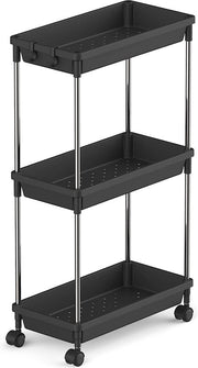 Carrello a rotelle con 3 gradini, organizzatore estensibile con ruote per bagno, cucina, zona lavanderia, camera da letto, spazio di archiviazione ridotto, archiviazione spaziale risparmiatrice, nero