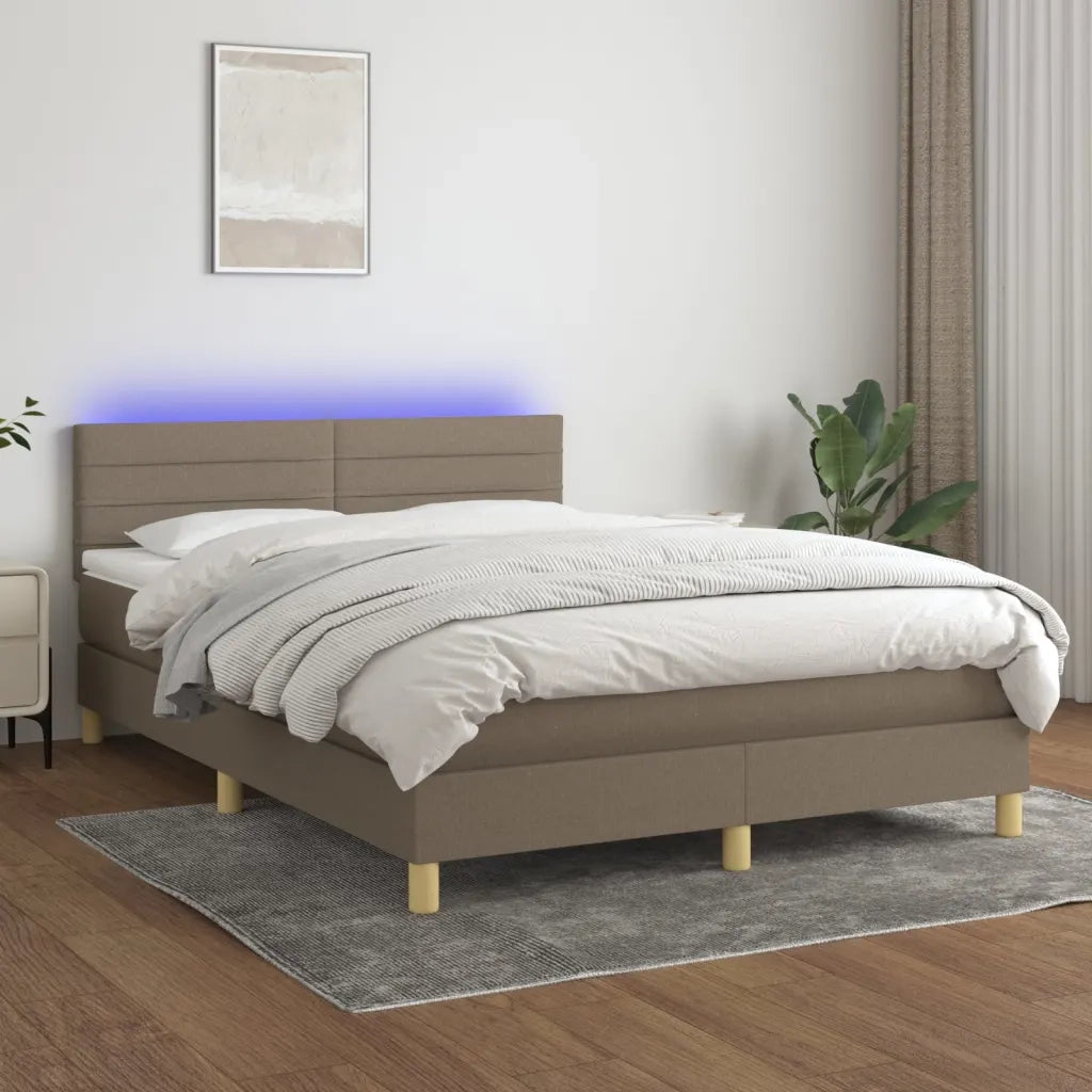 Letto a Molle con Materasso e LED Tortora 140x190 cm in Tessutocod mxl 122764