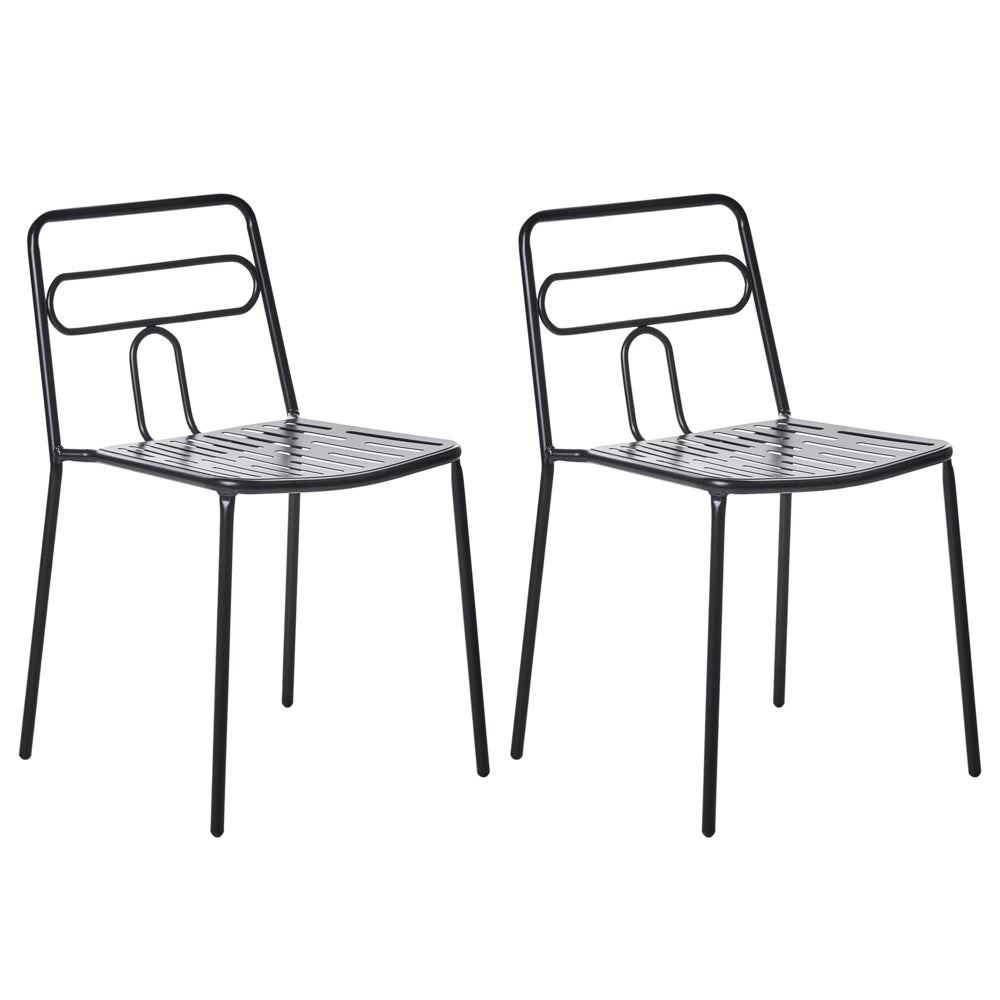 Set di 2 sedie da giardino nero con telaio in acciaio impilabili per esterni Patio moderne