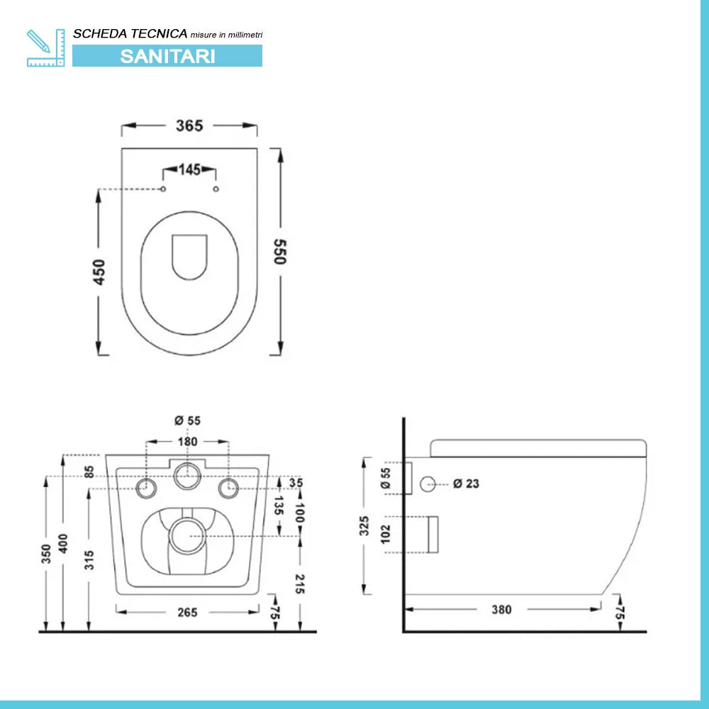 Wc sospeso Rimless serie Tokyo in ceramica bianco lucido