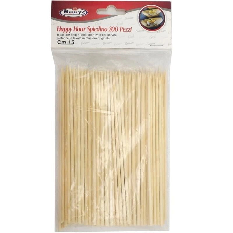 KIT SET 3 PZ MAURY'S HAPPY HOUR SPIEDINO 15CM LEGNO 200PZ