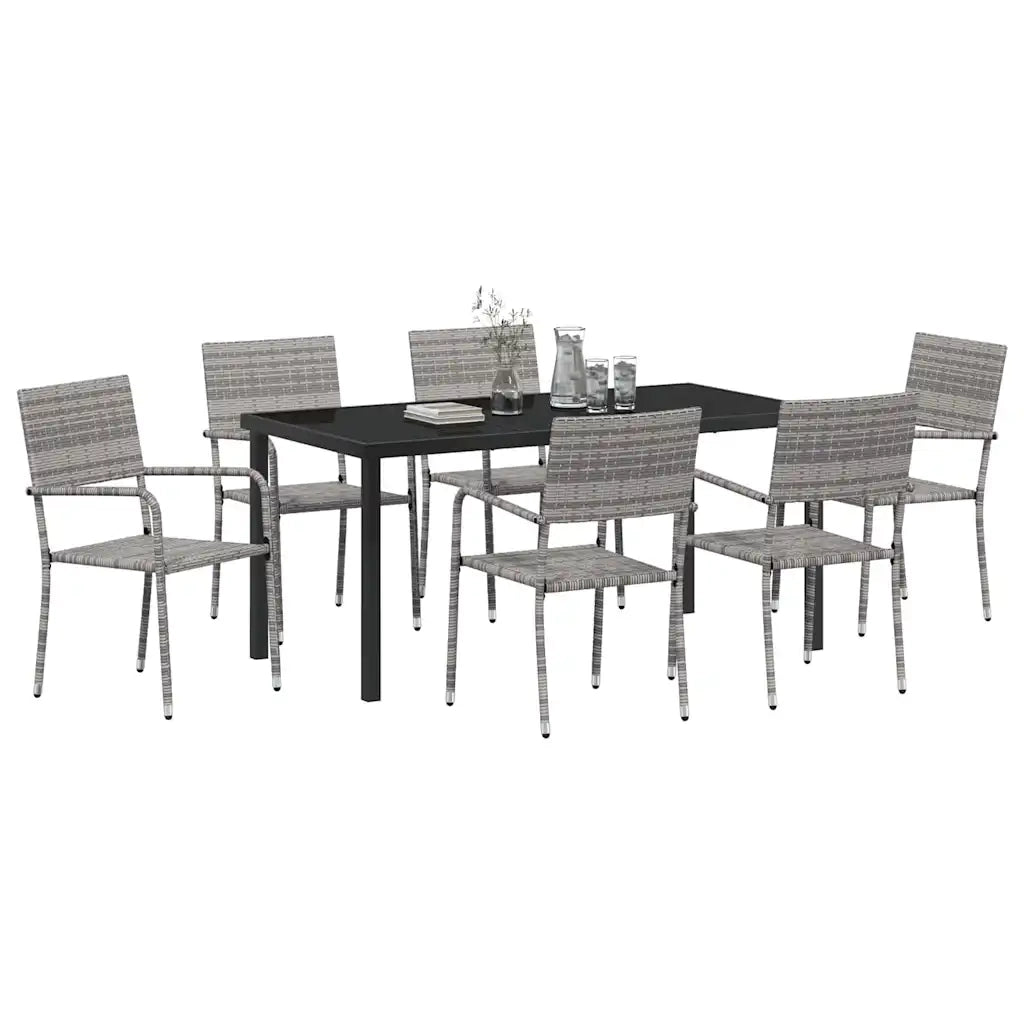 Set da Pranzo per Giardino con cuscino 7 pcs Grigio polyrattan 3380047