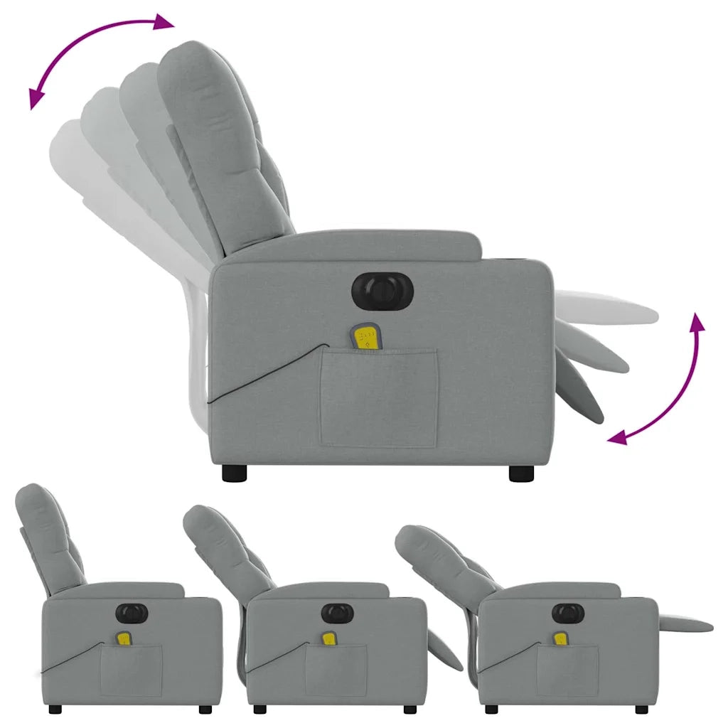 Divano Sedia-Poltrona Reclinabile Massaggio Elettrica Grigio Chiaro Tessuto 292664