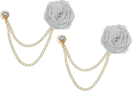 Accessorio per Uomo - Broche per Sposo - 4 cm - Set Accessori con Catena e Piume - Decorazioni d'Oro - Abbigliamento da Sposo - Accessori per Matrimonio - Broche da Festa